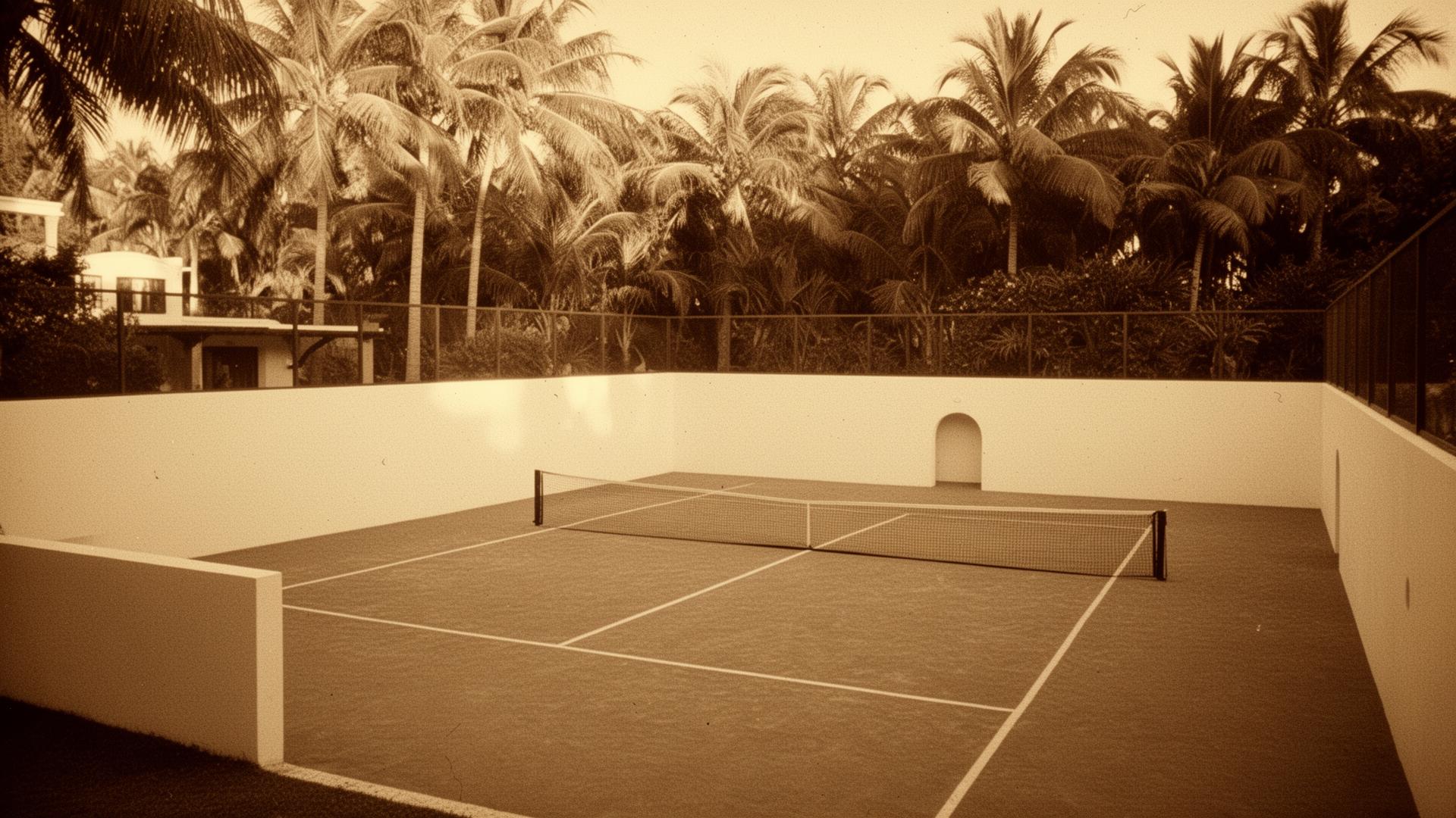 Vintage view of the first padel court built in Acapulco, Mexico in 1969.